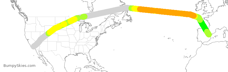 Turbulence forecast map for QTR3249, LAX to ETL