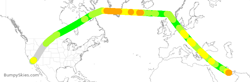 Turbulence forecast map for QTR3255, LAX to DOH