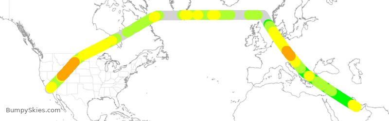 Turbulence forecast map for QTR35, LAX to DOH