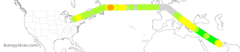 Turbulence forecast map for QTR50, YYZ to DOH