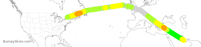 Turbulence forecast map for QTR53, YUL to DOH