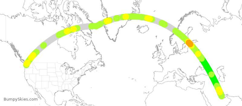 Turbulence forecast map for QTR54, SEA to DOH