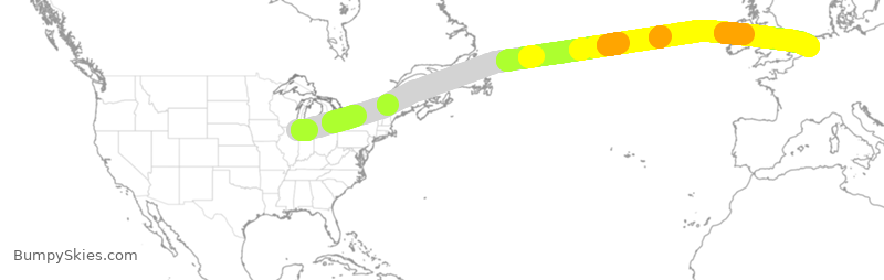 Turbulence forecast map for QTR55, ORD to AMS