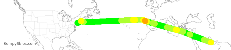 Turbulence forecast map for QTR57, DOH to JFK