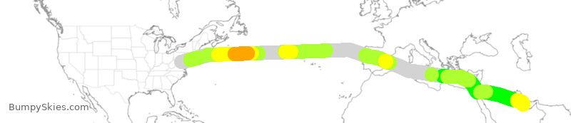 Turbulence forecast map for QTR65, IAD to DOH
