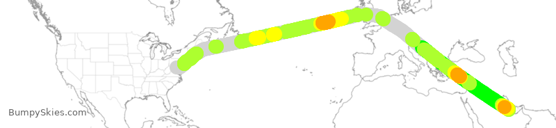 Turbulence forecast map for QTR6, IAD to DOH