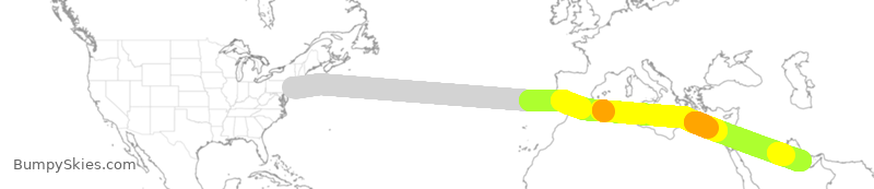 Turbulence forecast map for QTR706, JFK to THH
