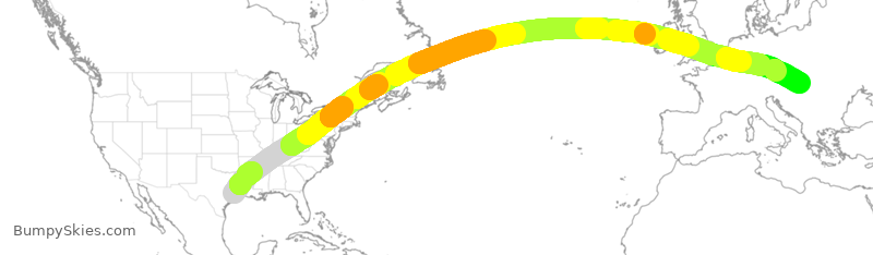 Turbulence forecast map for QTR714, IAH to BUD
