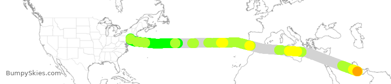 Turbulence forecast map for QTR72, DOH to JFK