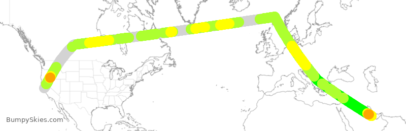 Turbulence forecast map for QTR73, SFO to DOH