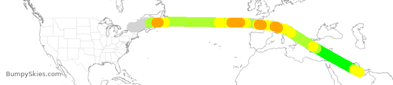 Turbulence forecast map for QTR764, YUL to DOH