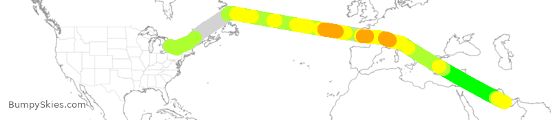 Turbulence forecast map for QTR768, YYZ to DOH