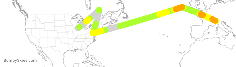 Turbulence forecast map for QTR76, ORD to MXP