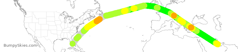 Turbulence forecast map for QTR8007, MIA to DOH