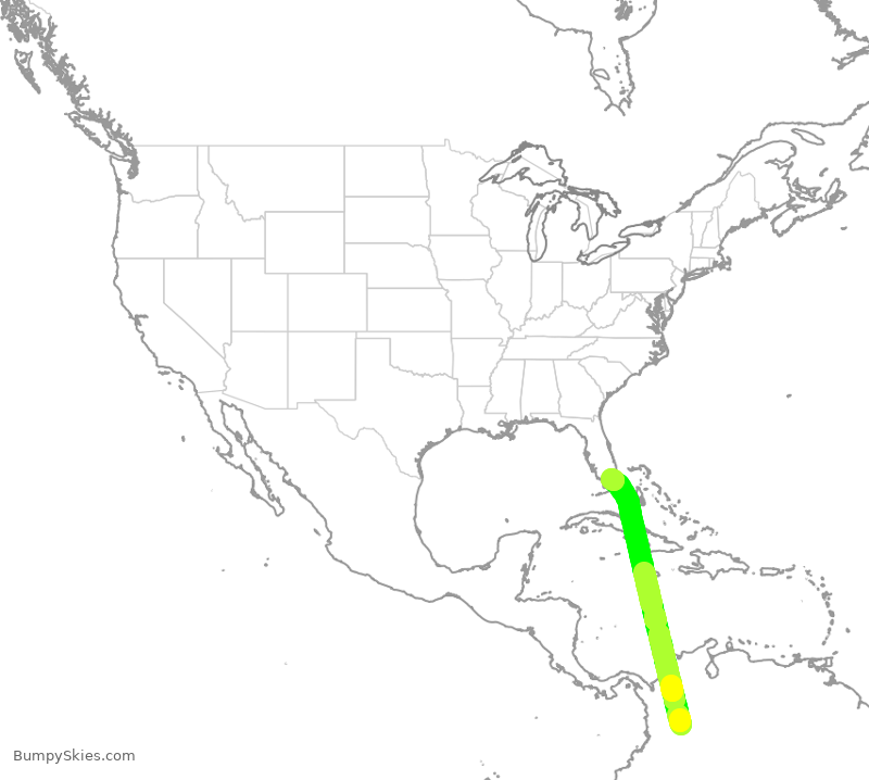 Turbulence forecast map for QTR8007, BOG to MIA