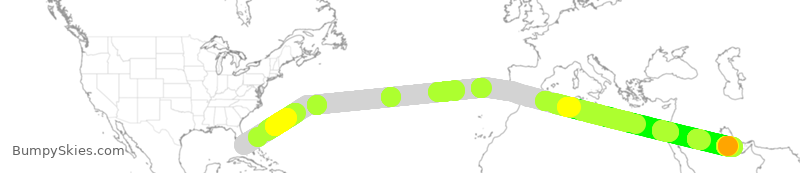Turbulence forecast map for QTR8025, MIA to DOH