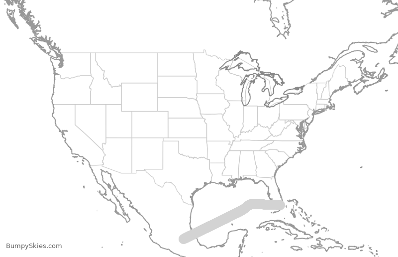 Turbulence forecast map for QTR8053, MSM to MIA