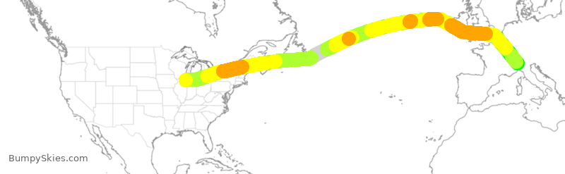 Turbulence forecast map for QTR8059, ORD to MXP
