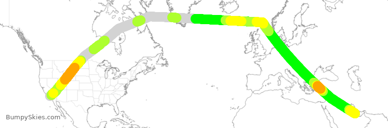 Turbulence forecast map for QTR8091, LAX to DOH