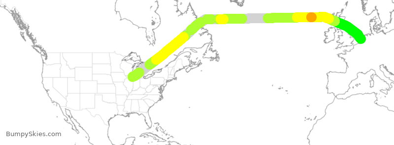 Turbulence forecast map for QTR8102, ORD to HAM