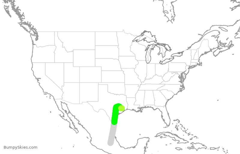 Turbulence forecast map for QTR8139, MMSM to IAH