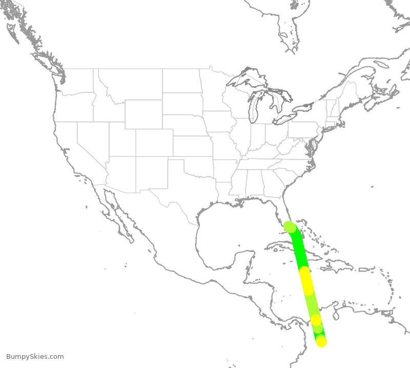 Turbulence forecast map for QTR8142, KBO to MIA