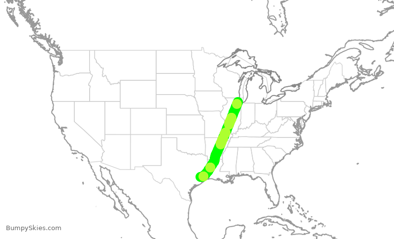 Turbulence forecast map for QTR8154, ORD to IAH