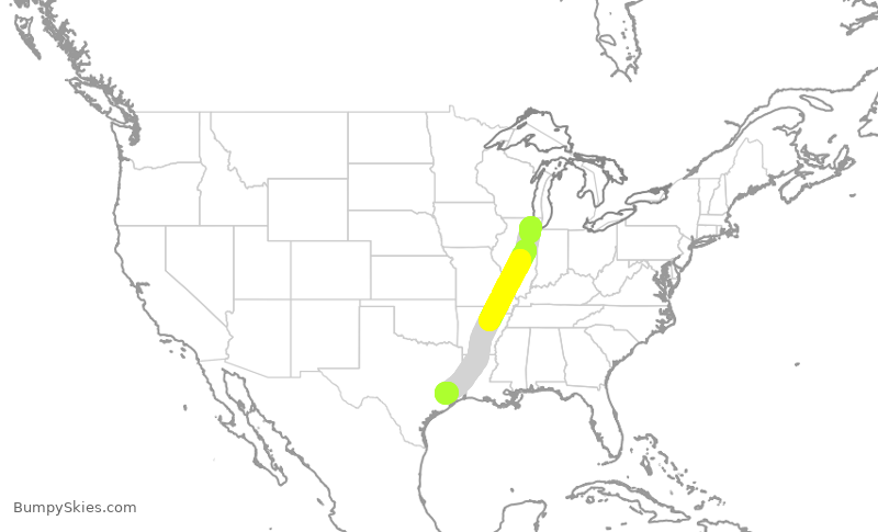 Turbulence forecast map for QTR8168, ORD to IAH