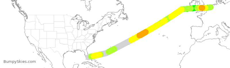 Turbulence forecast map for QTR8175, MIA to HAM