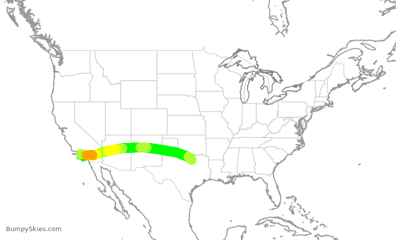 Turbulence forecast map for QTR8178, LAX to DFW