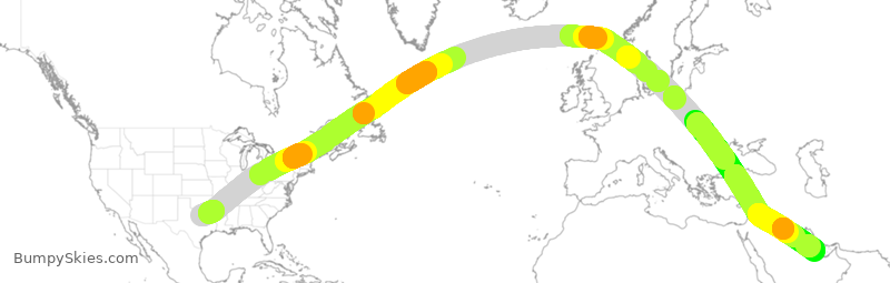 Turbulence forecast map for QTR8179, DFW to DOH