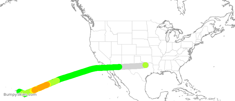 Turbulence forecast map for QTR8380, DFW to HNL
