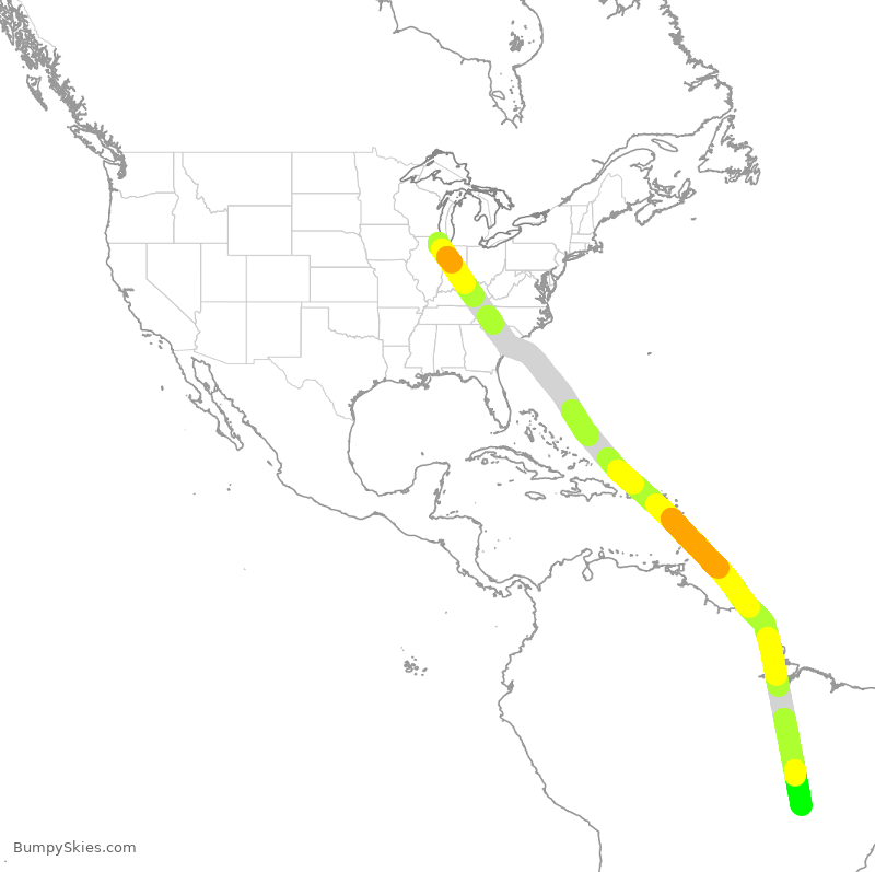 Turbulence forecast map for QTR8564, ORD to BBR