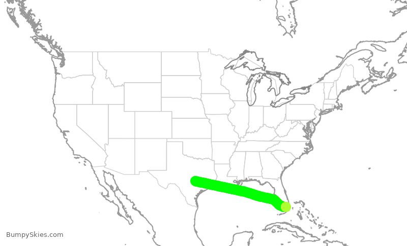 Turbulence forecast map for QTR8565, AUS to MIA