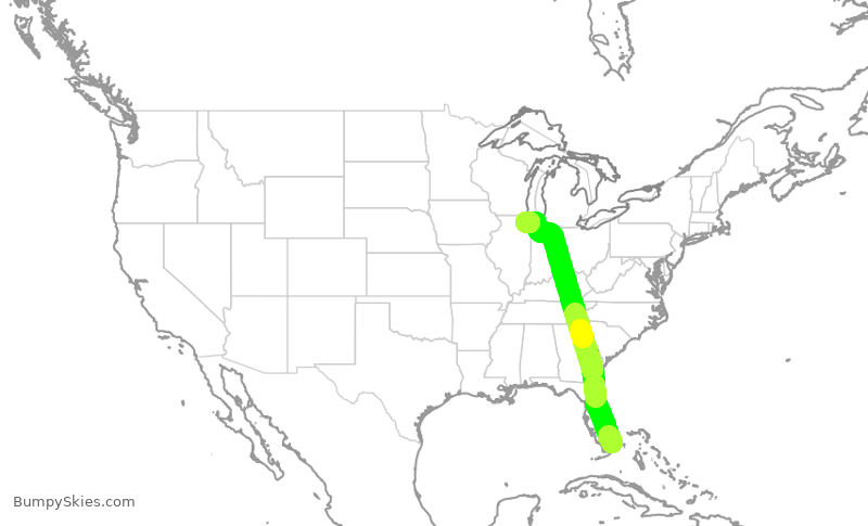Turbulence forecast map for QTR8596, MIA to ORD