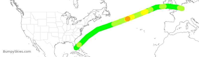 Turbulence forecast map for QTR8813, MIA to LGG