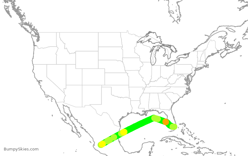 Turbulence forecast map for QTR8813, GDL to MIA