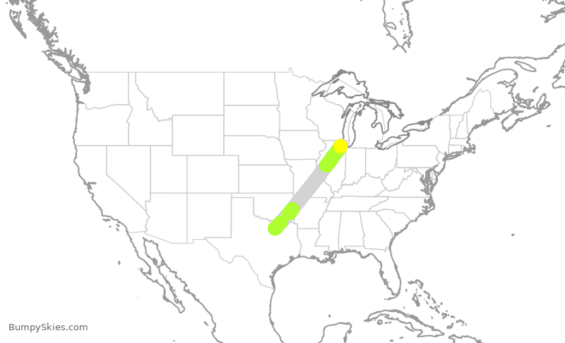 Turbulence forecast map for QTR8834, ORD to DFW