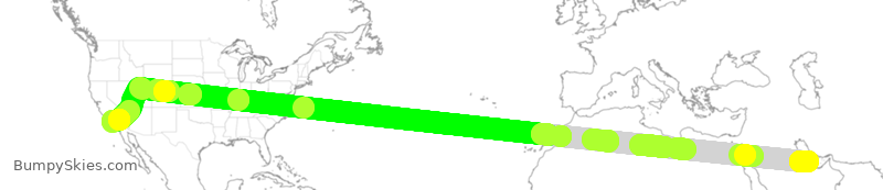 Turbulence forecast map for QTR90, DOH to LAX