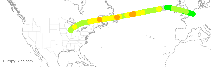 Turbulence forecast map for QTR91, ORD to BRU