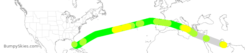 Turbulence forecast map for QTR93, DOH to MIA