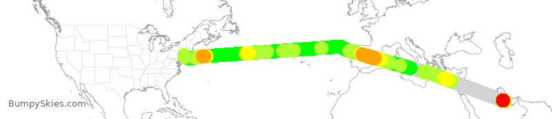 Turbulence forecast map for QTR97, DOH to JFK