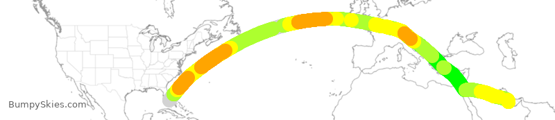 Turbulence forecast map for QTR98, MIA to DOH