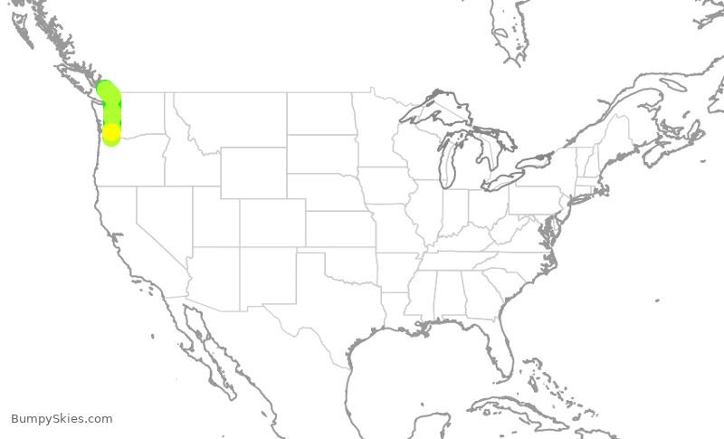 Turbulence forecast map for QXE2000, PDX to YVR