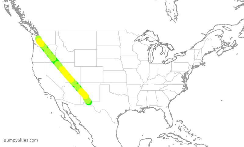 Turbulence forecast map for QXE2003, SEA to ELP
