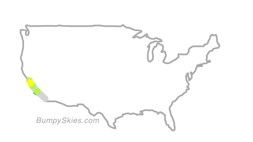 Map of continental US with illustrated flight path and turbulence forecast (described in text below)