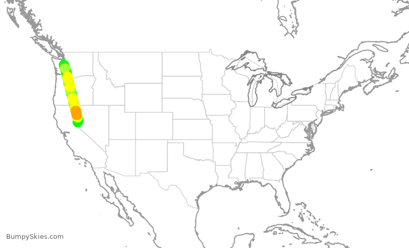 Turbulence forecast map for QXE2008, SEA to RNO
