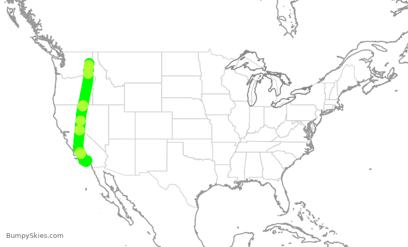 Turbulence forecast map for QXE2019, GEG to SNA