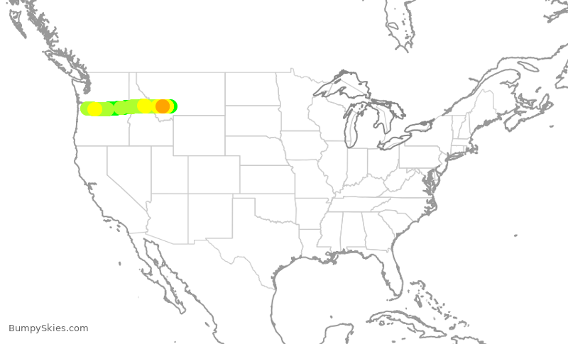 Turbulence forecast map for QXE2021, BZN to PDX