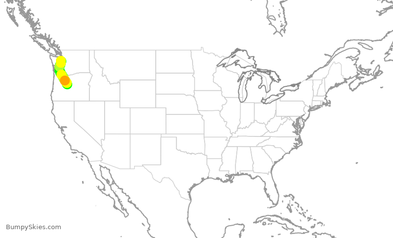 Turbulence forecast map for QXE2027, RDM to SEA